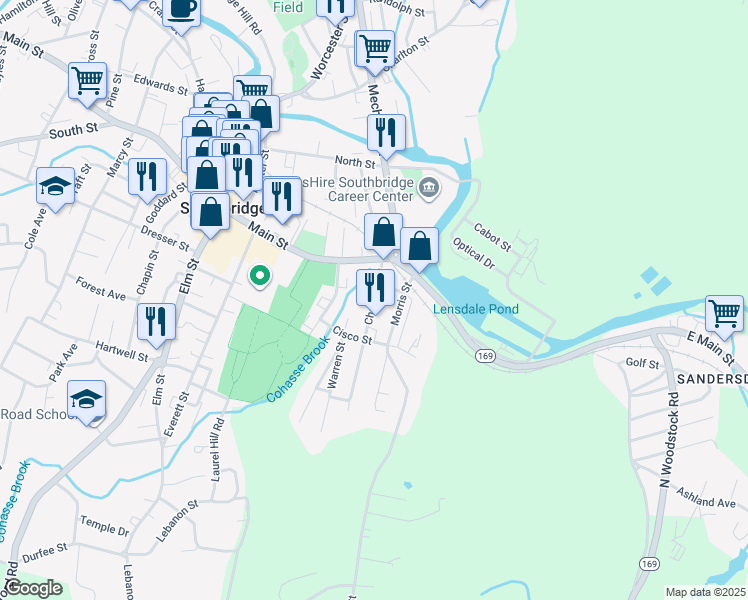 map of restaurants, bars, coffee shops, grocery stores, and more near 41 Chestnut Street in Southbridge