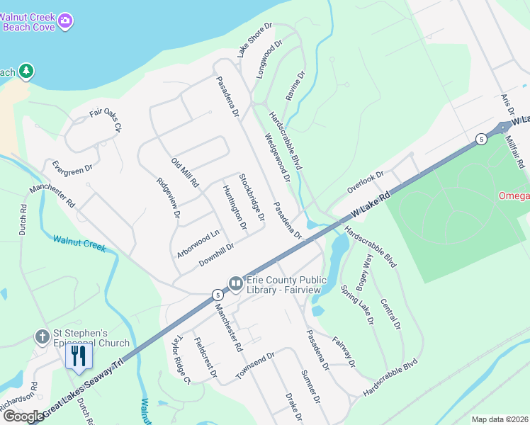 map of restaurants, bars, coffee shops, grocery stores, and more near 6301-6335 Stockbridge Dr in Erie