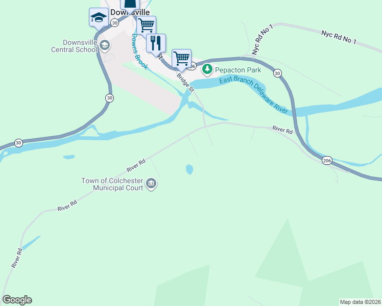 map of restaurants, bars, coffee shops, grocery stores, and more near 60 Depot St in Downsville