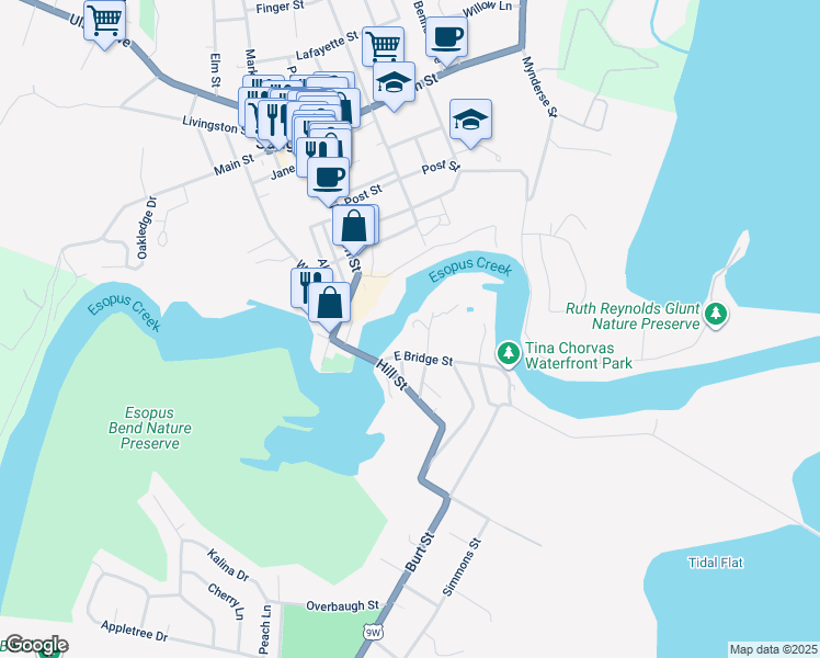 map of restaurants, bars, coffee shops, grocery stores, and more near 10 Ann Street in Saugerties