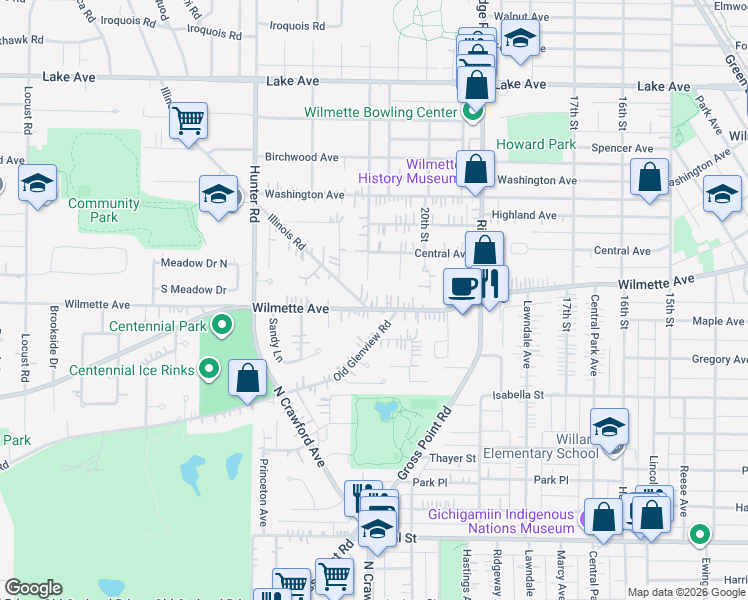 map of restaurants, bars, coffee shops, grocery stores, and more near in Wilmette