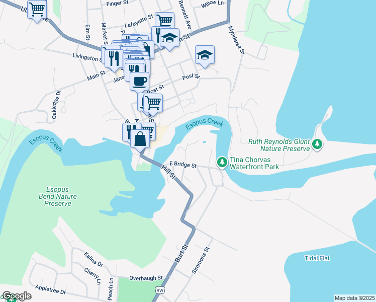 map of restaurants, bars, coffee shops, grocery stores, and more near 8 Cantines Island Lane in Saugerties
