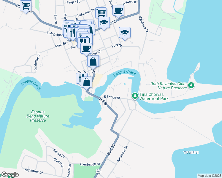map of restaurants, bars, coffee shops, grocery stores, and more near 10 Ann Street in Saugerties