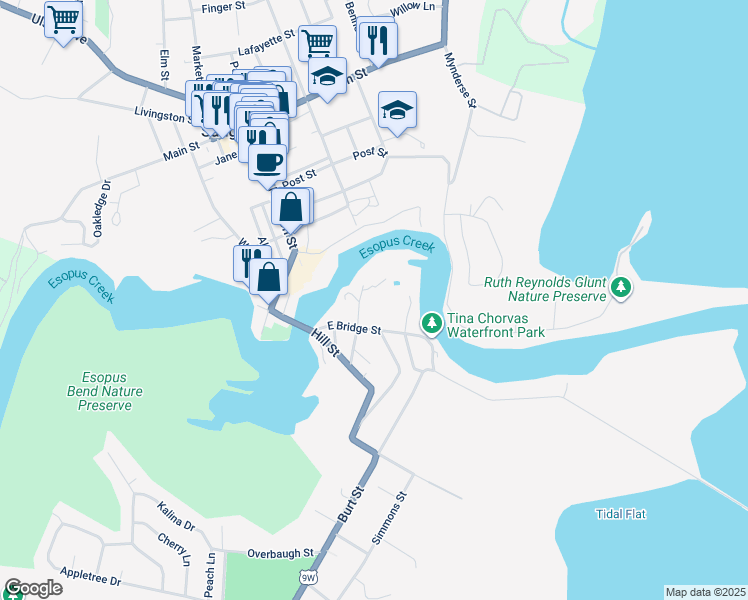 map of restaurants, bars, coffee shops, grocery stores, and more near 8 Cantines Island Lane in Saugerties