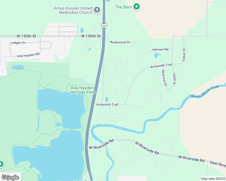map of restaurants, bars, coffee shops, grocery stores, and more near 5337 O'Neil Drive in Ames