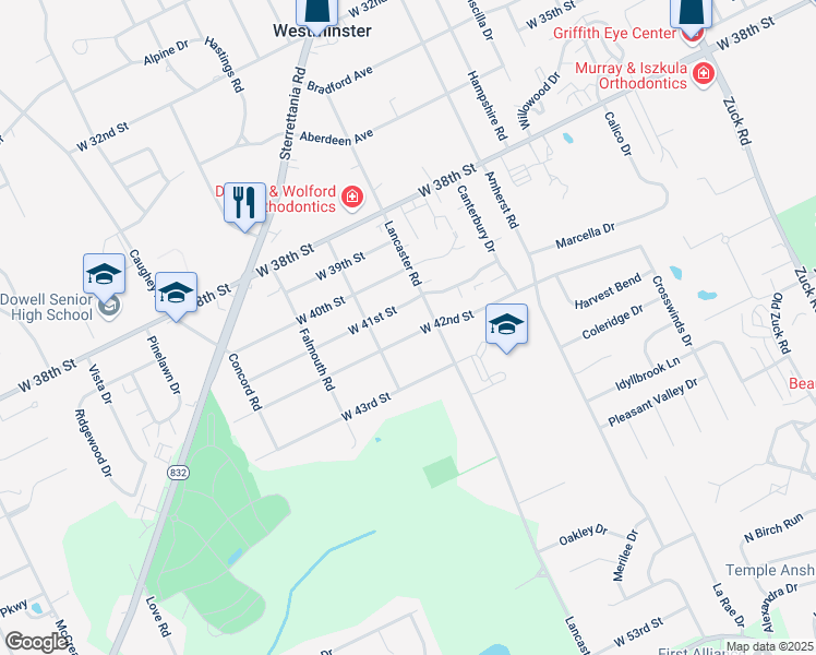 map of restaurants, bars, coffee shops, grocery stores, and more near 3228 W 42nd St in Erie