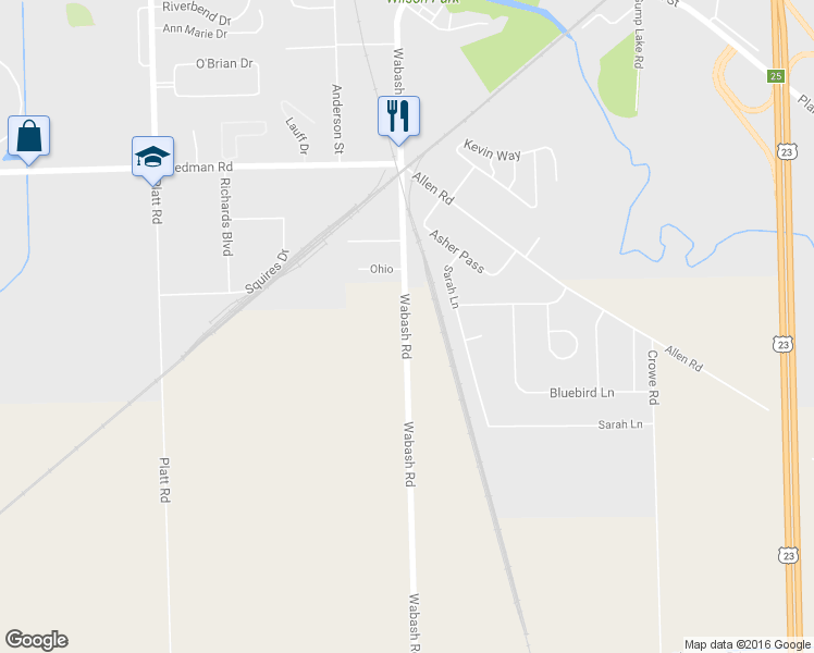 map of restaurants, bars, coffee shops, grocery stores, and more near 13460 Wabash Road in Milan