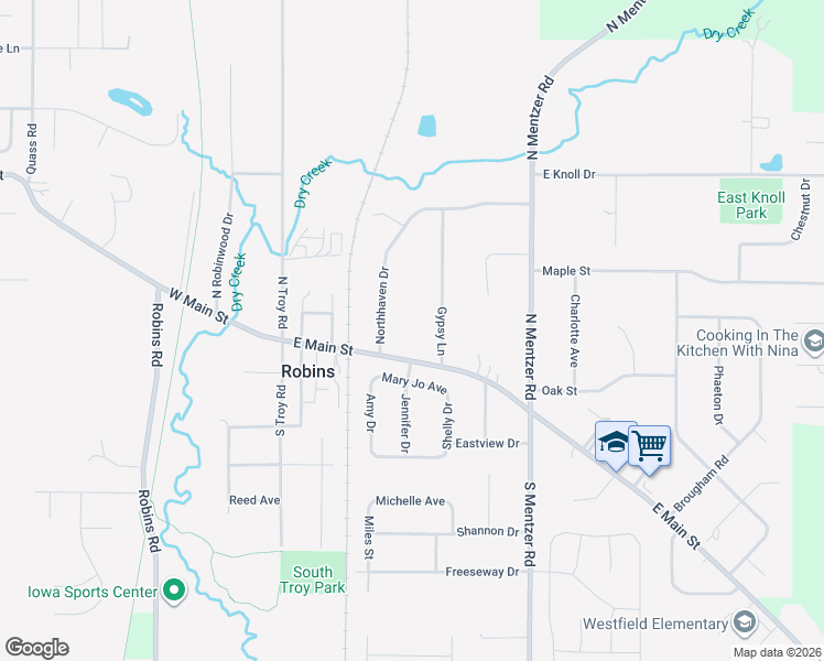 map of restaurants, bars, coffee shops, grocery stores, and more near 30 Northhaven Drive in Robins
