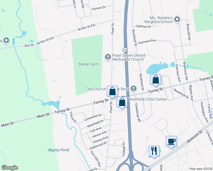 map of restaurants, bars, coffee shops, grocery stores, and more near 495 Pearl Street in Brockton