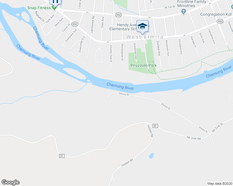 map of restaurants, bars, coffee shops, grocery stores, and more near 306 Elmira Street in Elmira