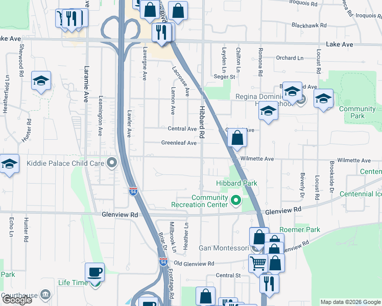 map of restaurants, bars, coffee shops, grocery stores, and more near 3123 Wilmette Avenue in Wilmette
