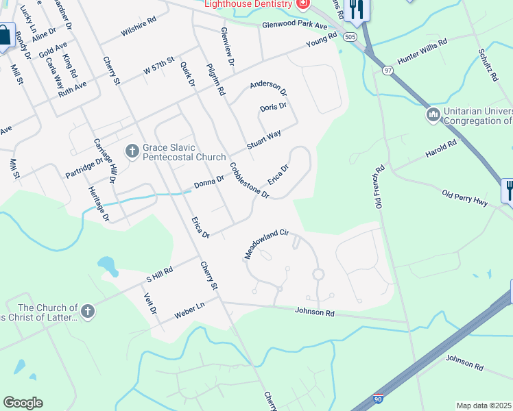 map of restaurants, bars, coffee shops, grocery stores, and more near 441 Erica Dr in Erie