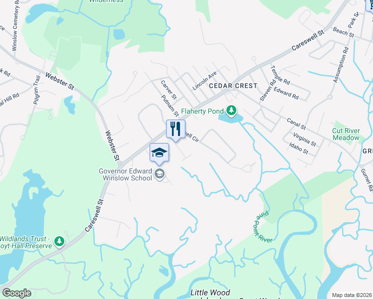 map of restaurants, bars, coffee shops, grocery stores, and more near 36 Jayna Way in Marshfield