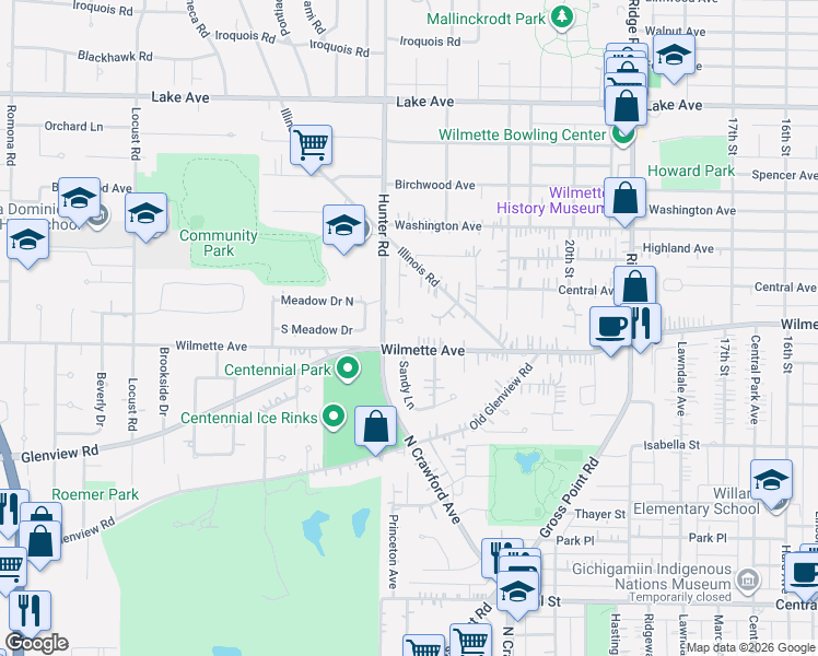 map of restaurants, bars, coffee shops, grocery stores, and more near 2244 Wilmette Avenue in Wilmette