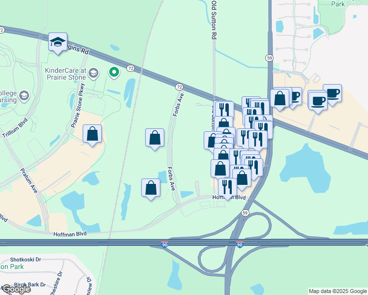 map of restaurants, bars, coffee shops, grocery stores, and more near 2815 Forbs Avenue in Hoffman Estates