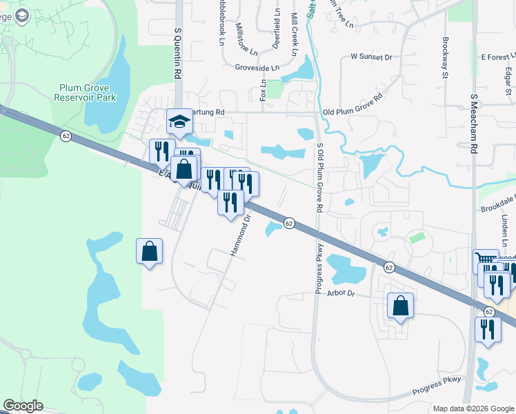 map of restaurants, bars, coffee shops, grocery stores, and more near 690 East Algonquin Road in Schaumburg