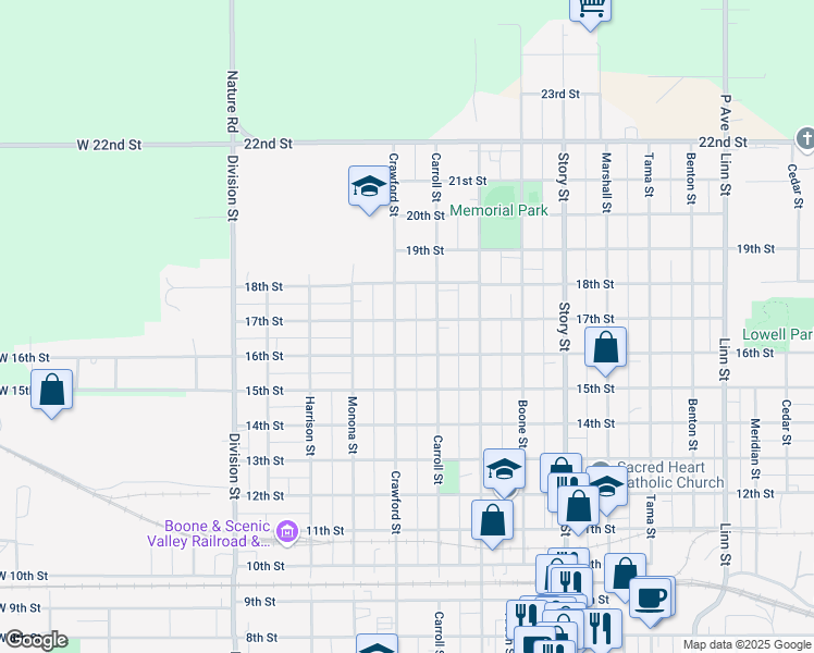 map of restaurants, bars, coffee shops, grocery stores, and more near 1718 Crawford Street in Boone