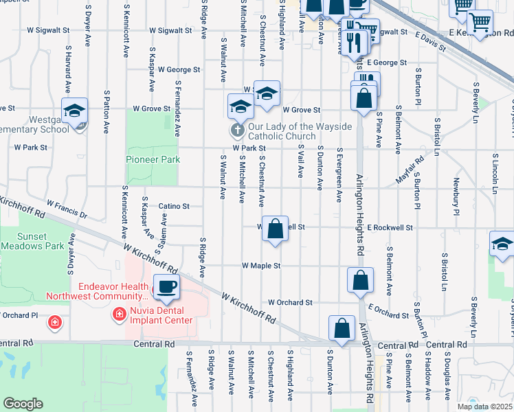 map of restaurants, bars, coffee shops, grocery stores, and more near 622 South Chestnut Avenue in Arlington Heights