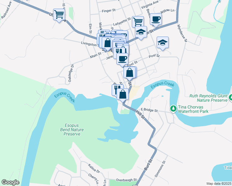 map of restaurants, bars, coffee shops, grocery stores, and more near 109 Sycamore Drive in Saugerties