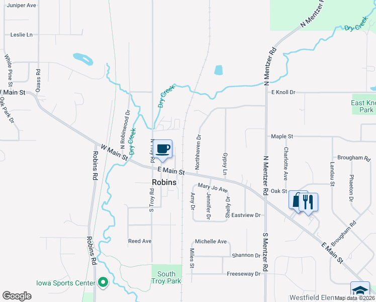 map of restaurants, bars, coffee shops, grocery stores, and more near in Robins