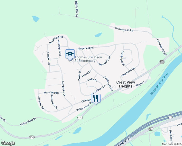 map of restaurants, bars, coffee shops, grocery stores, and more near 7 Devon Dr in Endicott