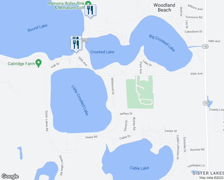 map of restaurants, bars, coffee shops, grocery stores, and more near 50002 Wildwood Drive in Dowagiac