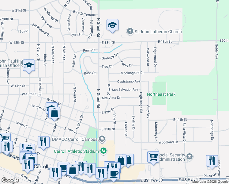 map of restaurants, bars, coffee shops, grocery stores, and more near 616 San Salvador Ave in Carroll