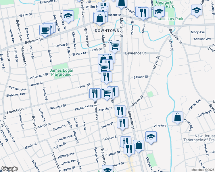 map of restaurants, bars, coffee shops, grocery stores, and more near 7 Forest Avenue in Brockton
