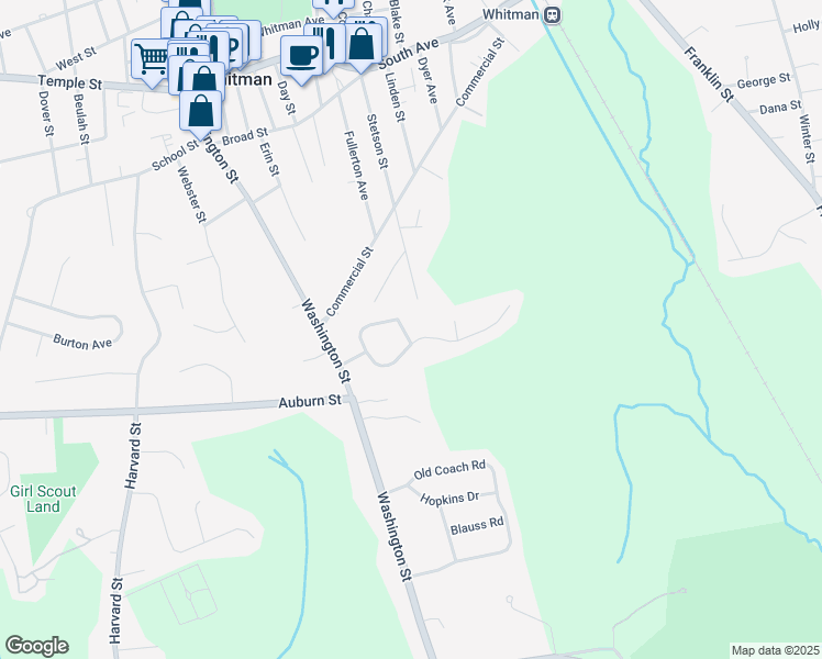 map of restaurants, bars, coffee shops, grocery stores, and more near 3 Freedom Lane in Whitman