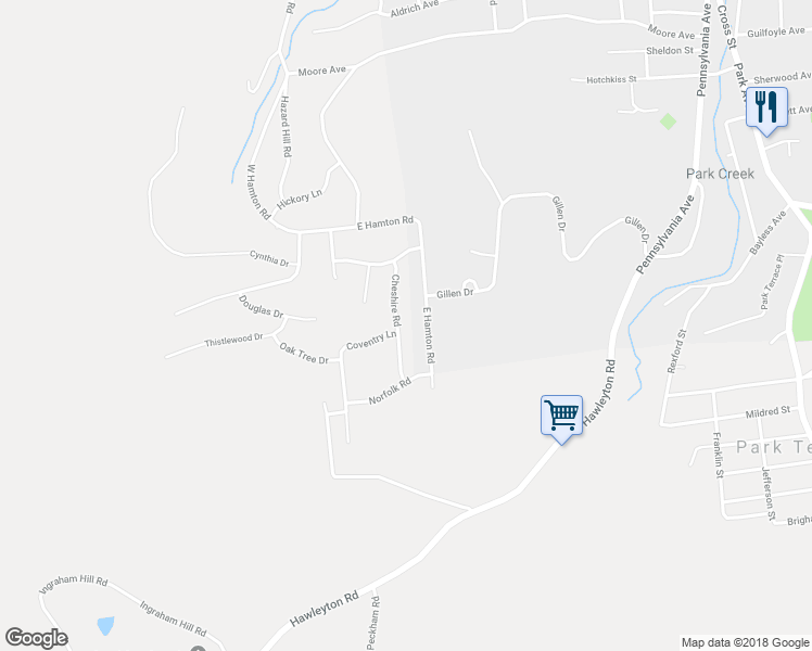 map of restaurants, bars, coffee shops, grocery stores, and more near 2046 Cheshire Road in Binghamton