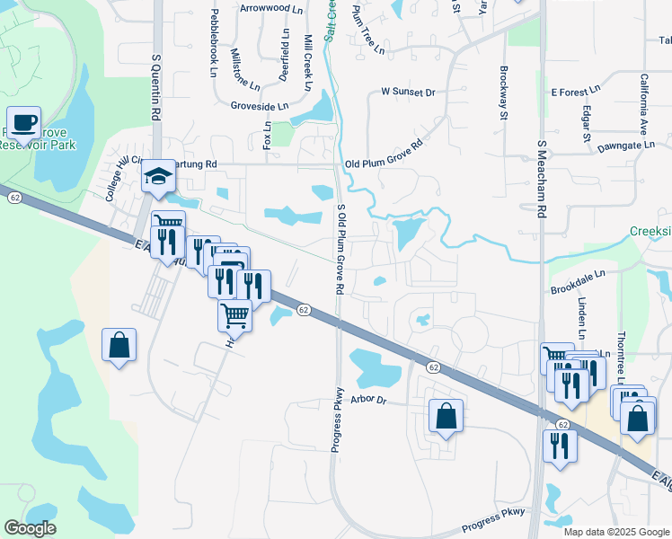 map of restaurants, bars, coffee shops, grocery stores, and more near 2450 Plum Grove Road in Schaumburg