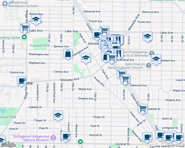 map of restaurants, bars, coffee shops, grocery stores, and more near 1334 Wilmette Avenue in Wilmette