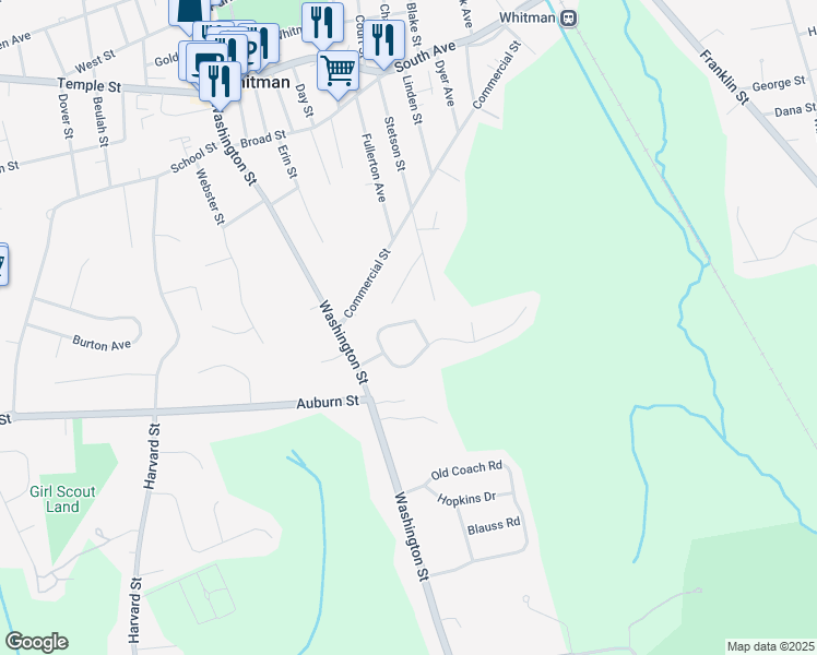 map of restaurants, bars, coffee shops, grocery stores, and more near 3 Freedom Lane in Whitman