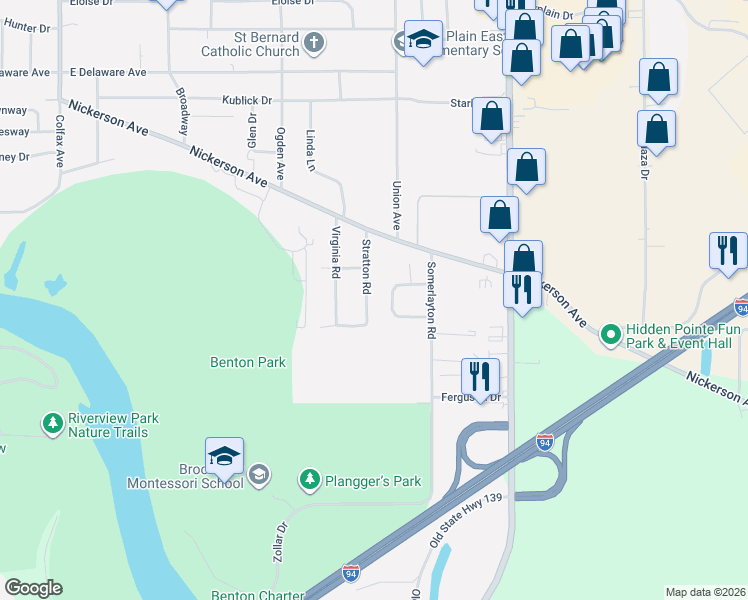 map of restaurants, bars, coffee shops, grocery stores, and more near 667 Manorwood Circle in Benton Harbor