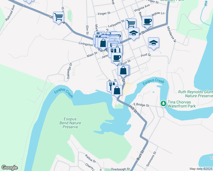 map of restaurants, bars, coffee shops, grocery stores, and more near 109 Sycamore Drive in Saugerties