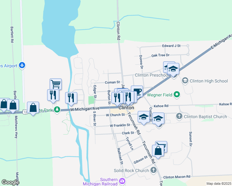 map of restaurants, bars, coffee shops, grocery stores, and more near 113 Litchfield Street in Clinton