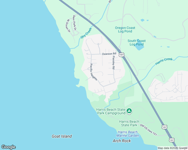 map of restaurants, bars, coffee shops, grocery stores, and more near 96361 Dawson Road in Brookings