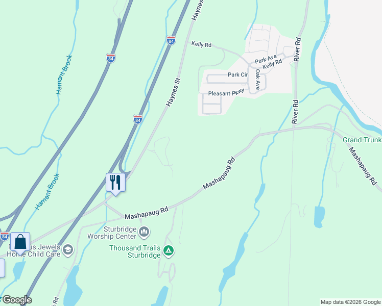 map of restaurants, bars, coffee shops, grocery stores, and more near 30 Mashapaug Road in Sturbridge