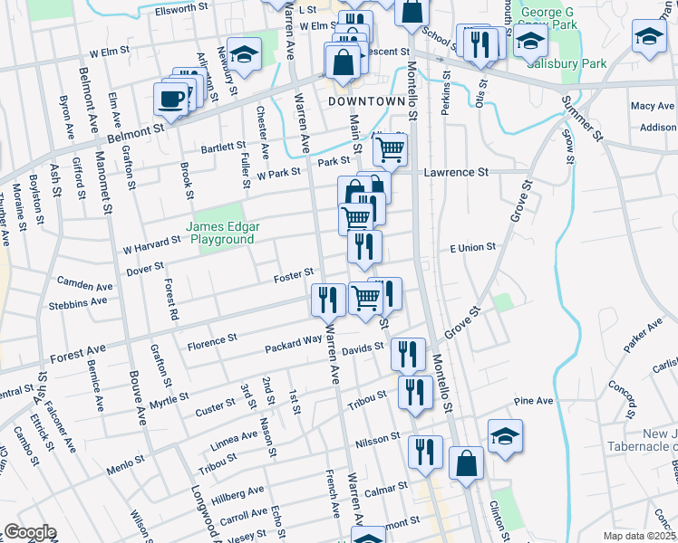 map of restaurants, bars, coffee shops, grocery stores, and more near 16 Central Square in Brockton