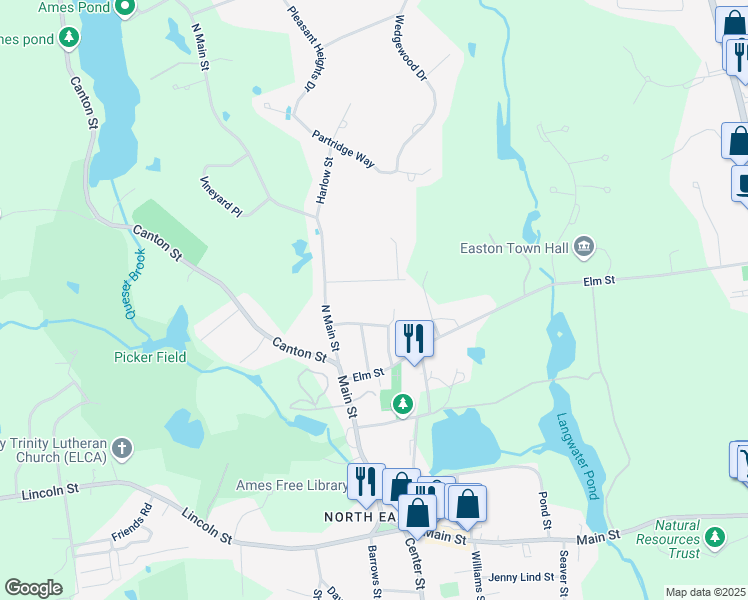 map of restaurants, bars, coffee shops, grocery stores, and more near 21 Holmes St in Easton