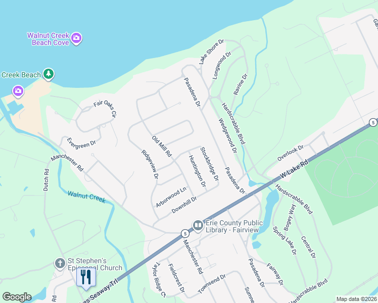 map of restaurants, bars, coffee shops, grocery stores, and more near 6335 Stockbridge Dr in Erie