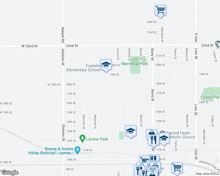 map of restaurants, bars, coffee shops, grocery stores, and more near 1720 Crawford Street in Boone