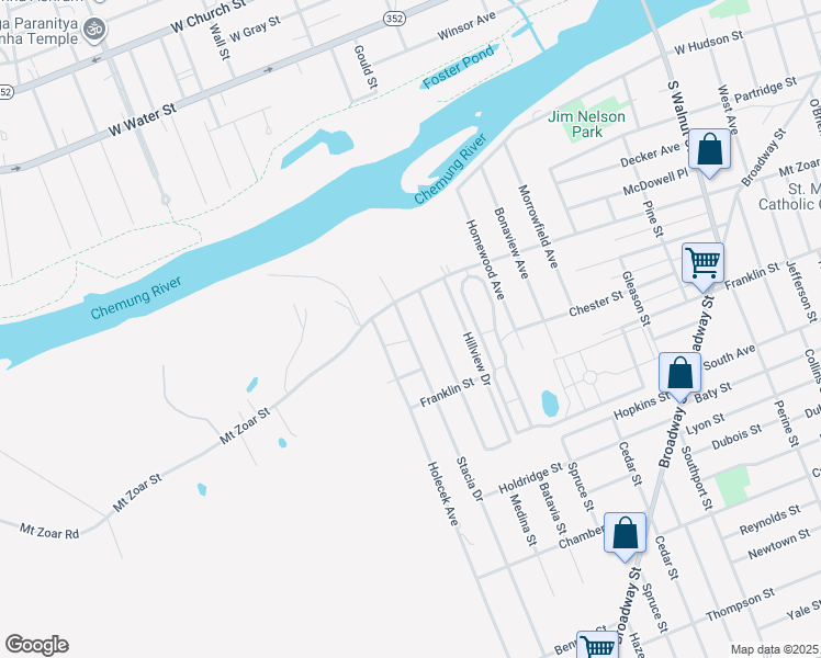 map of restaurants, bars, coffee shops, grocery stores, and more near 419 Stacia Drive in Elmira