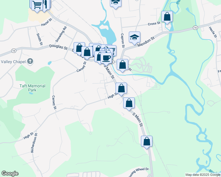 map of restaurants, bars, coffee shops, grocery stores, and more near 7 High Street in Uxbridge