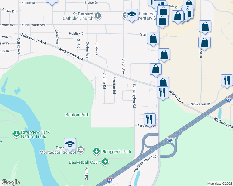map of restaurants, bars, coffee shops, grocery stores, and more near 667 Manorwood Circle in Benton Harbor