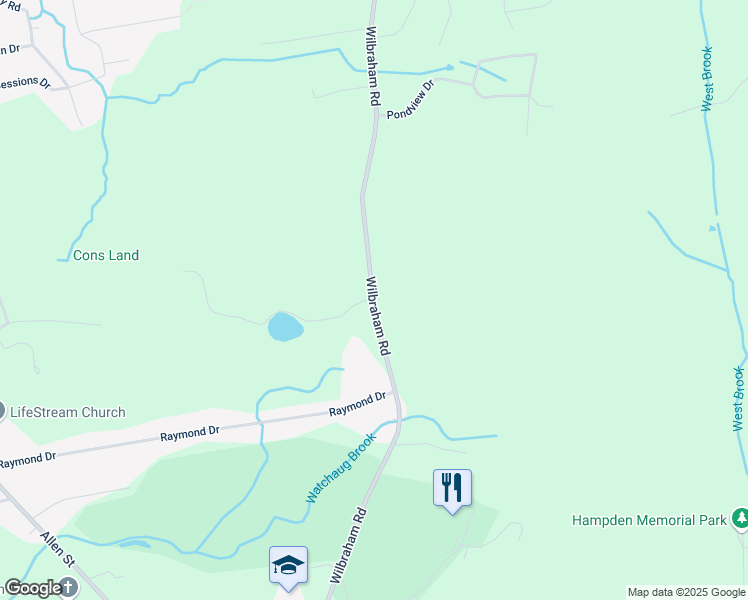 map of restaurants, bars, coffee shops, grocery stores, and more near 228 Wilbraham Road in Hampden