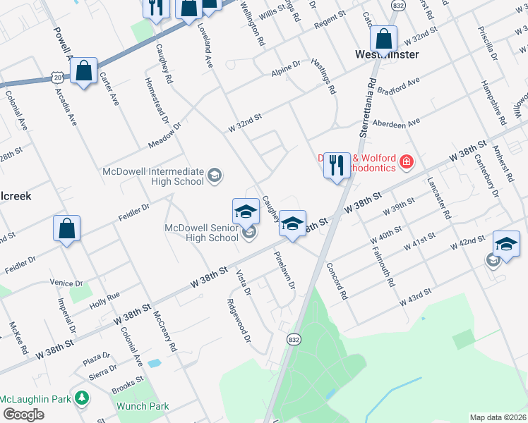 map of restaurants, bars, coffee shops, grocery stores, and more near in Erie