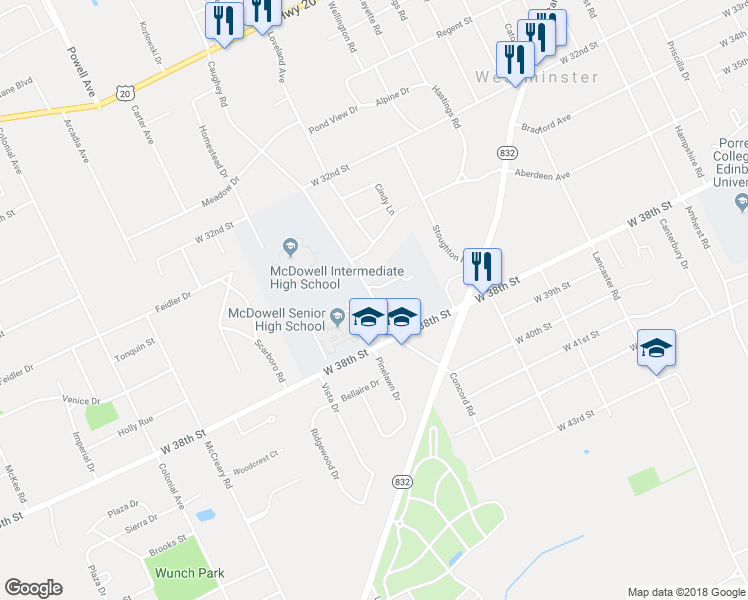 map of restaurants, bars, coffee shops, grocery stores, and more near 3556 Caughey Road in Erie