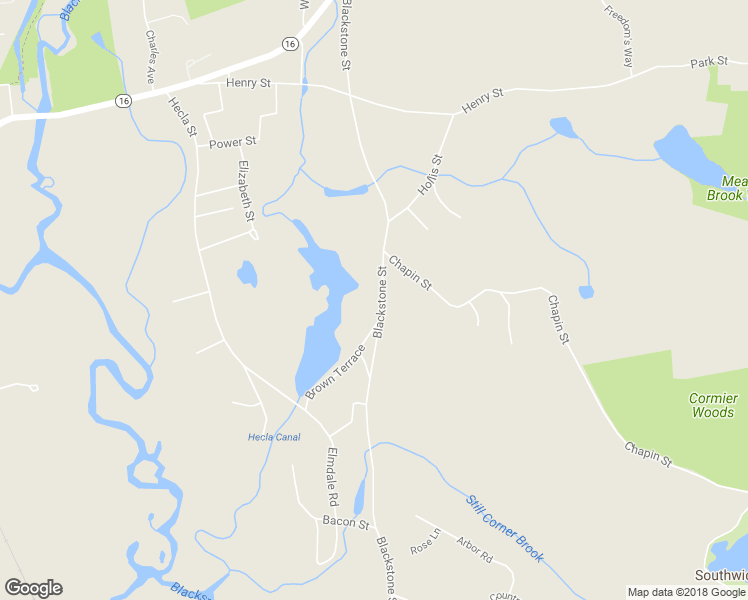 map of restaurants, bars, coffee shops, grocery stores, and more near 181 Blackstone Street in Uxbridge
