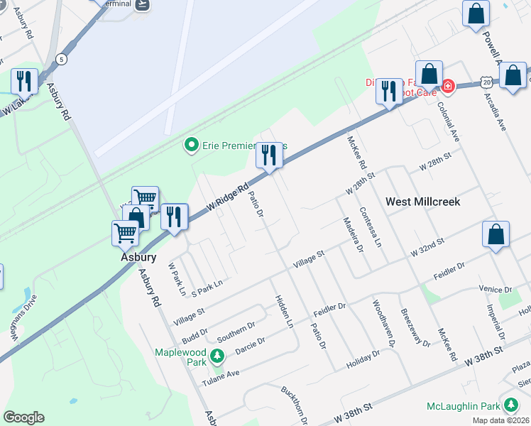 map of restaurants, bars, coffee shops, grocery stores, and more near 4444 W 28th St in Erie